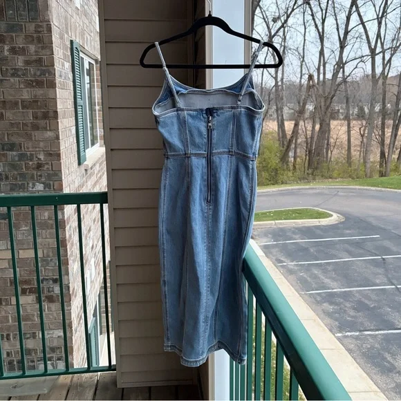🆕Steve Madden Denim Midi Dress Size 2,4 Blue Jean Bodycon Slit Casual Chic Party - Picture 4 of 16